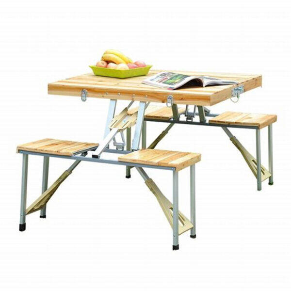 Table Pliante avec Chaises Pliantes Intégrées en Bois Inuitz 3/6