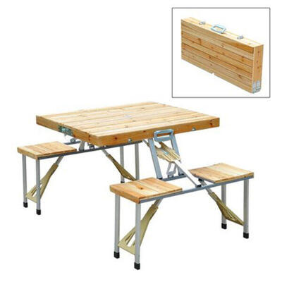 Tavolo Pieghevole con Sedie Pieghevoli Integrate in Legno Inuitz