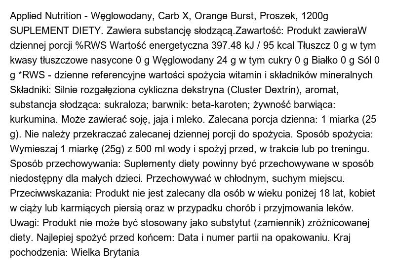 Applied Nutrition Carb-X (1200g) Orange Burst - Intra- et post-entraînement 2/3