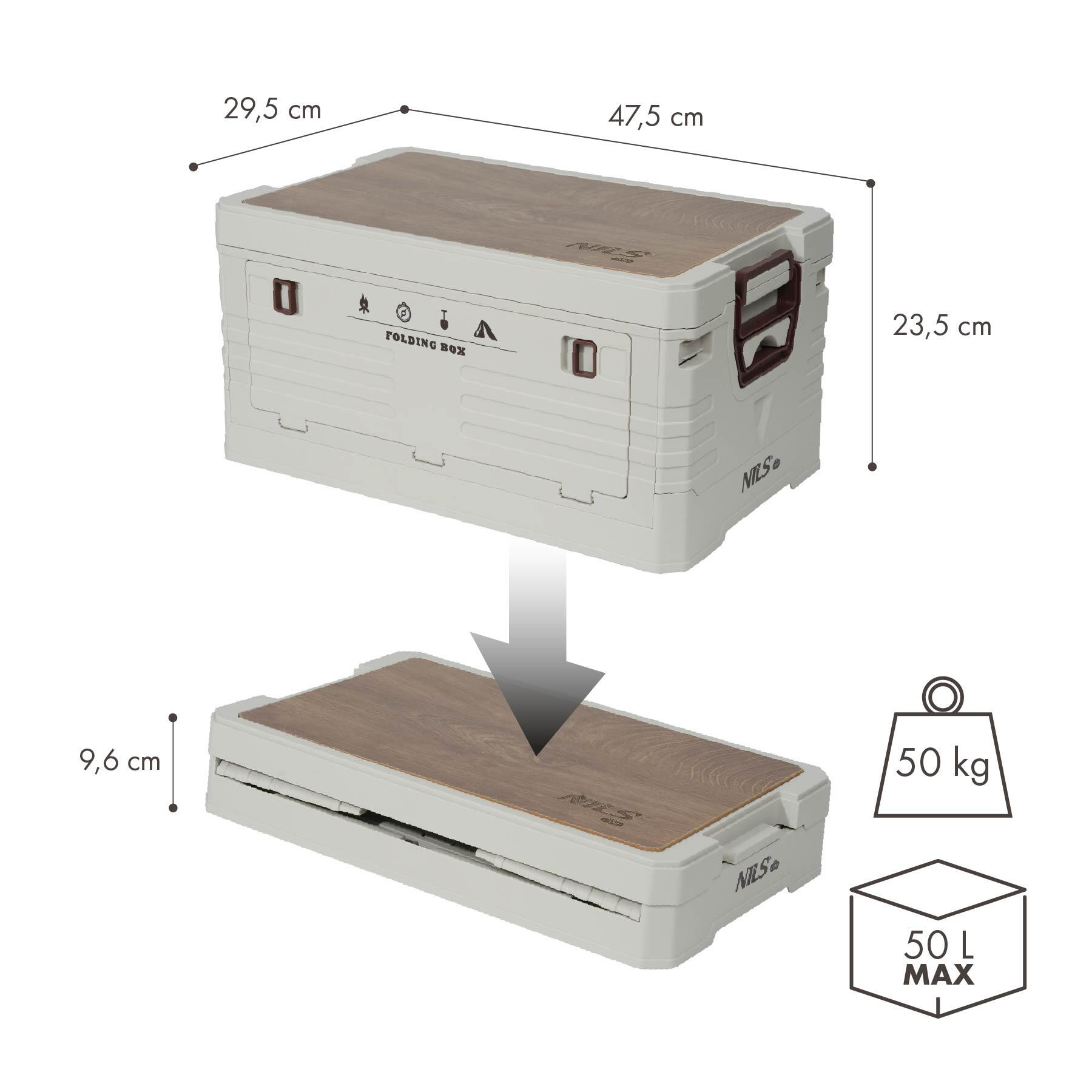 Coffre de camping avec fonction table 2 en 1 pliable 50 L NCB4002 NILS CAMP 2/7