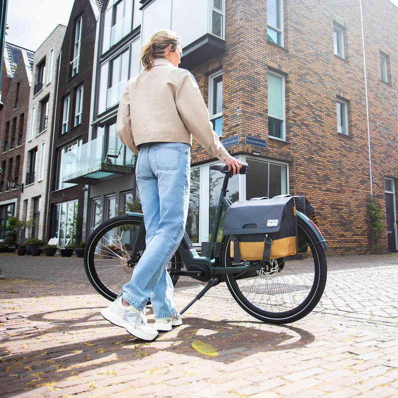 Sac à vélo double robuste 40L en gris et jaune