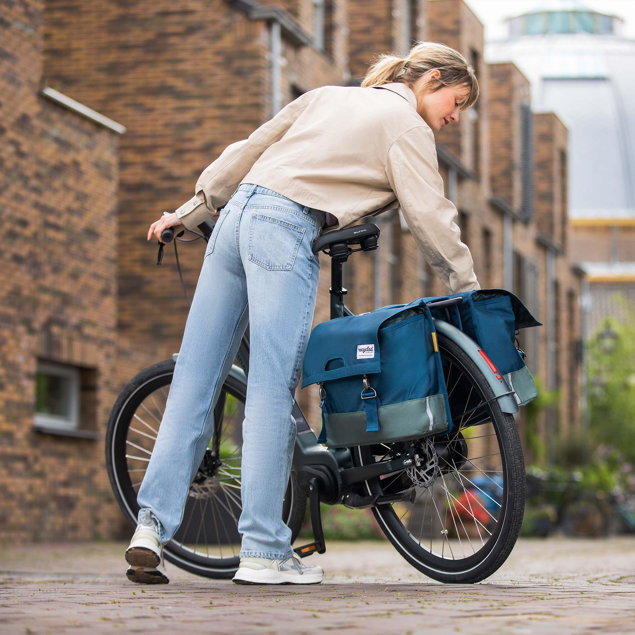 Doppelte Fahrradbeutel 40 Liter Polyethylenblau / Grün 6/6