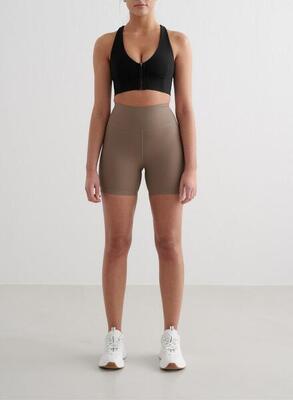 Dames pilates short midi geribbelde sneldrogend bruin