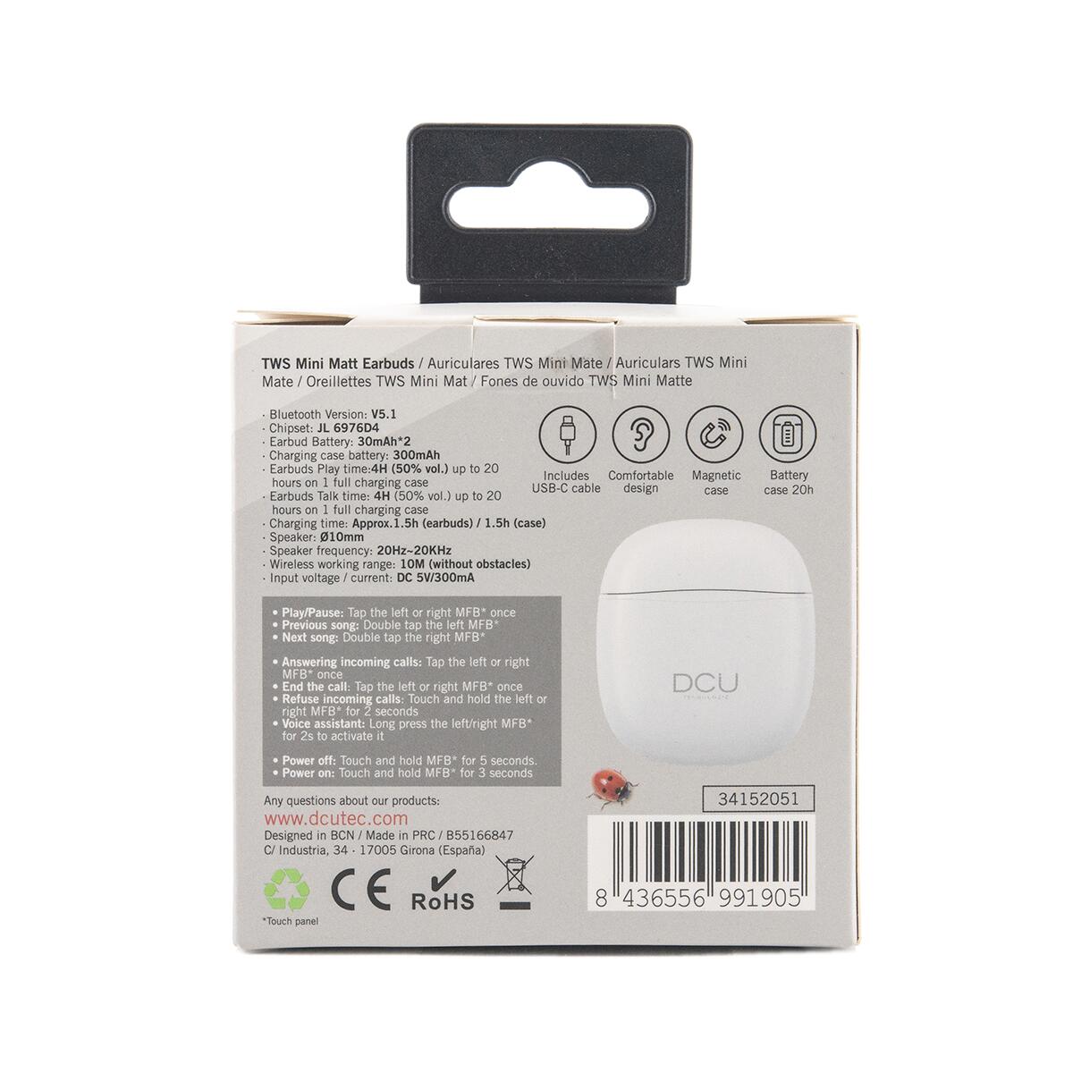 Auriculares DCU EARBUDS Bluetooth 6/7