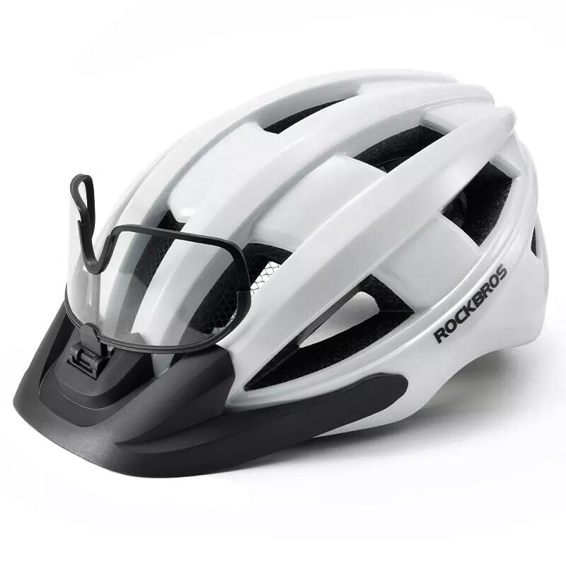 Kask rowerowy z okularami fotochromowymi na magnes i lampką LED Rockbros RB1011