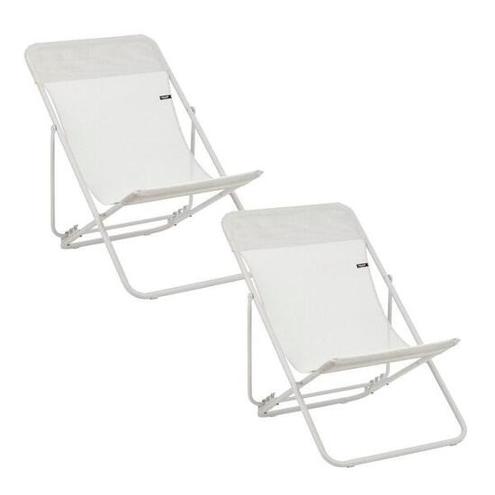 Lot de 2 Transats jardin pliants multi-positions - MAXI TRANSAT - Beige