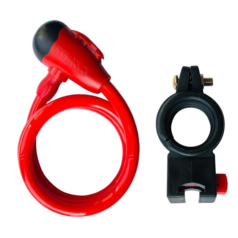 Cadeado de Cabo de Aço com Suporte GOLDEN KEY 1,2*100 cm Vermelho
