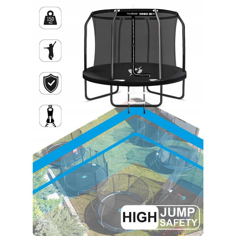 Zahradní trampolína pro děti se sítí THUNDER INSIDE ELITE 10FT 305 cm ČERNÁ