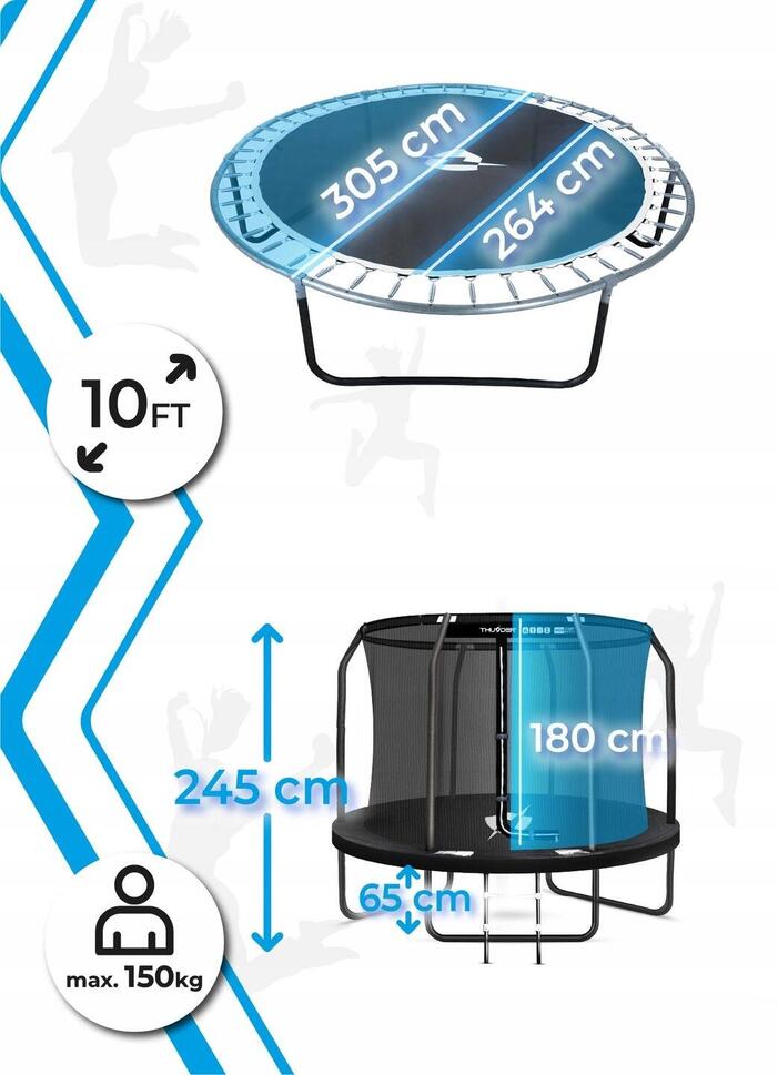 Trampolina ogrodowa dla dzieci z siatką THUNDER INSIDE ELITE 10FT 305CM BLACK