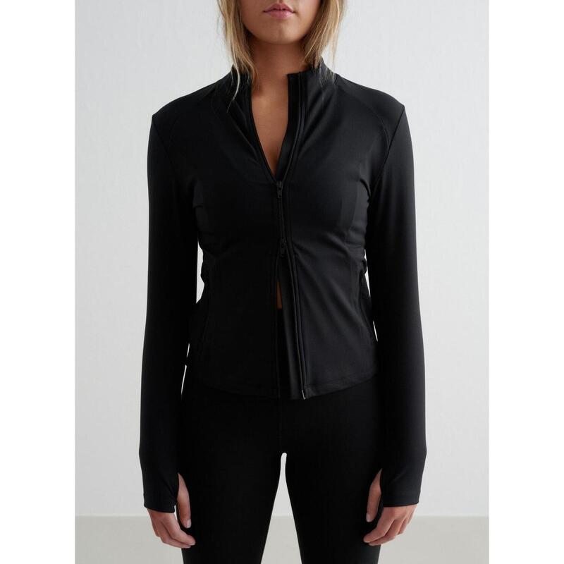 Femme Veste de Course avec Fermeture Éclair Noir