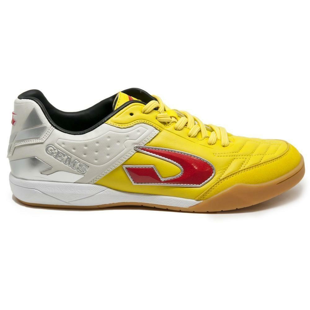 Scarpa da calcio a 5 indoor uomo in pelle giallo fluo, suola non marking 3/3