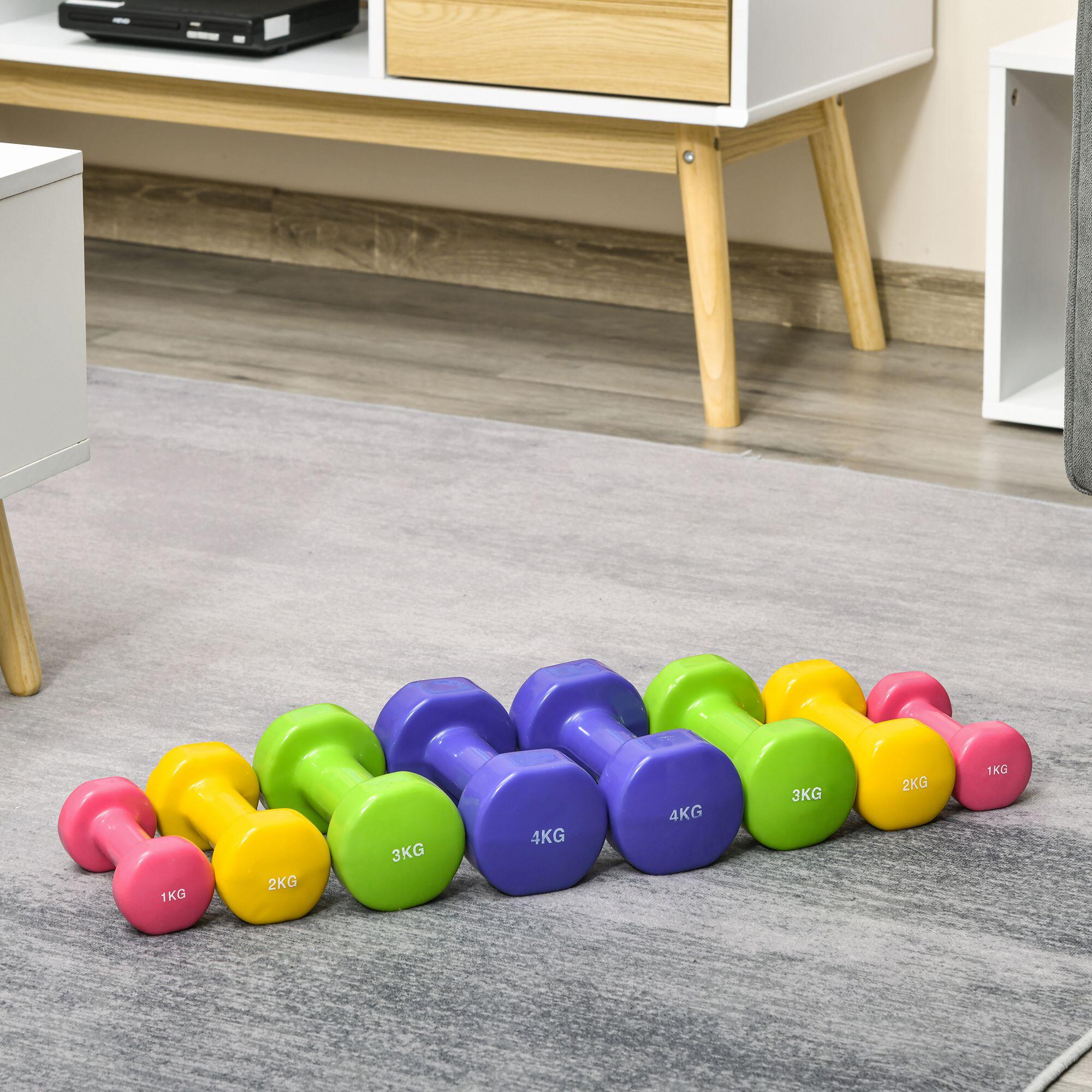 HOMCOM Set 4 Manubri da 20 kg con Design Esagonale in Acciaio e PU Multicolore 2/7