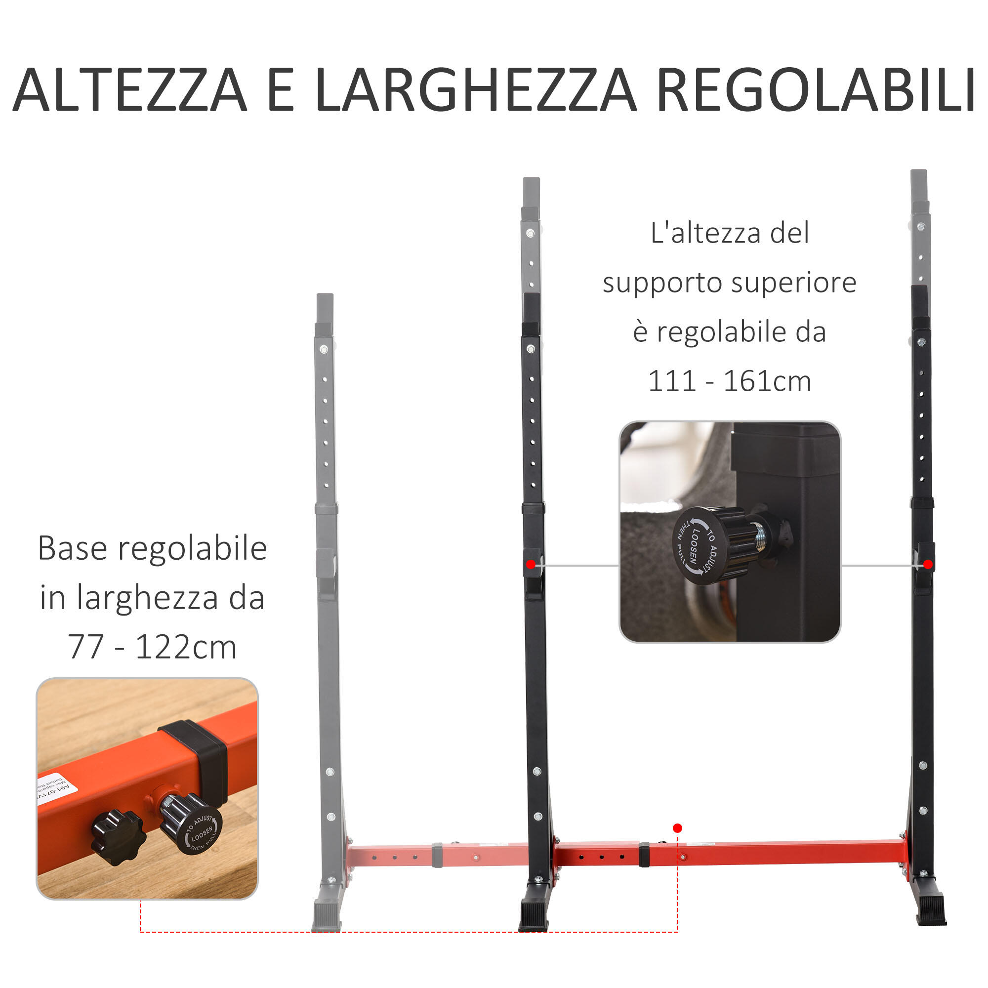 HOMCOM Supporto per Bilanciere in Acciaio Altezza Regolabile 121-171cm Nero 4/5
