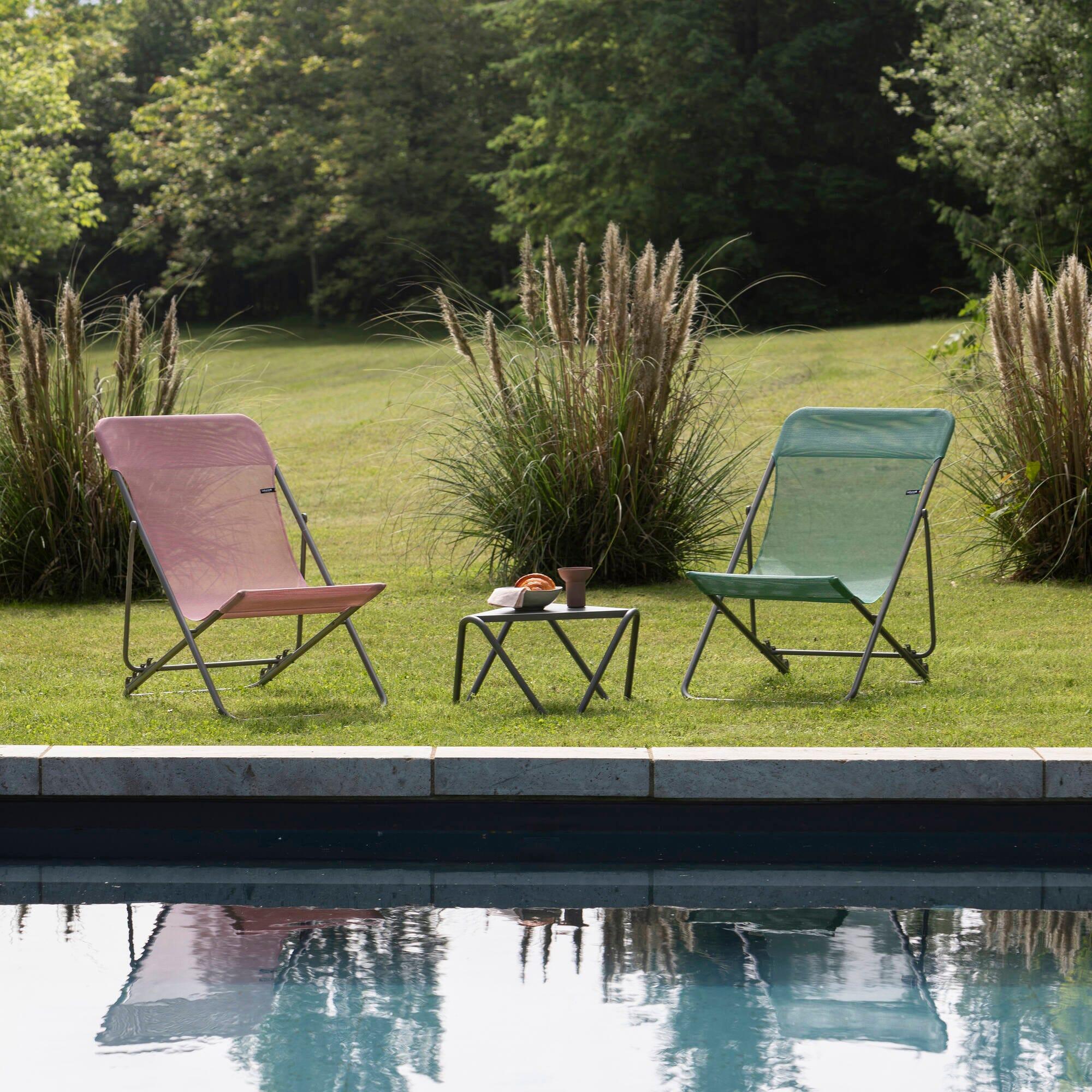 Transat jardin pliant multi-positions : Largeur 58 cm - MAXI TRANSAT - Rose 6/7