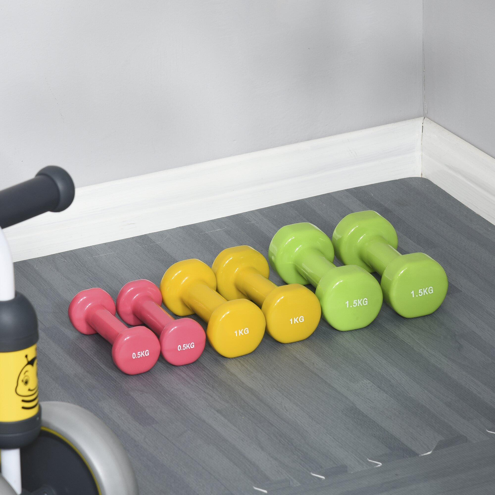 HOMCOM Set 6 Manubri Pesi con Valigetta da 0.5kg 1kg 1.5kg in Acciaio e PU 2/6