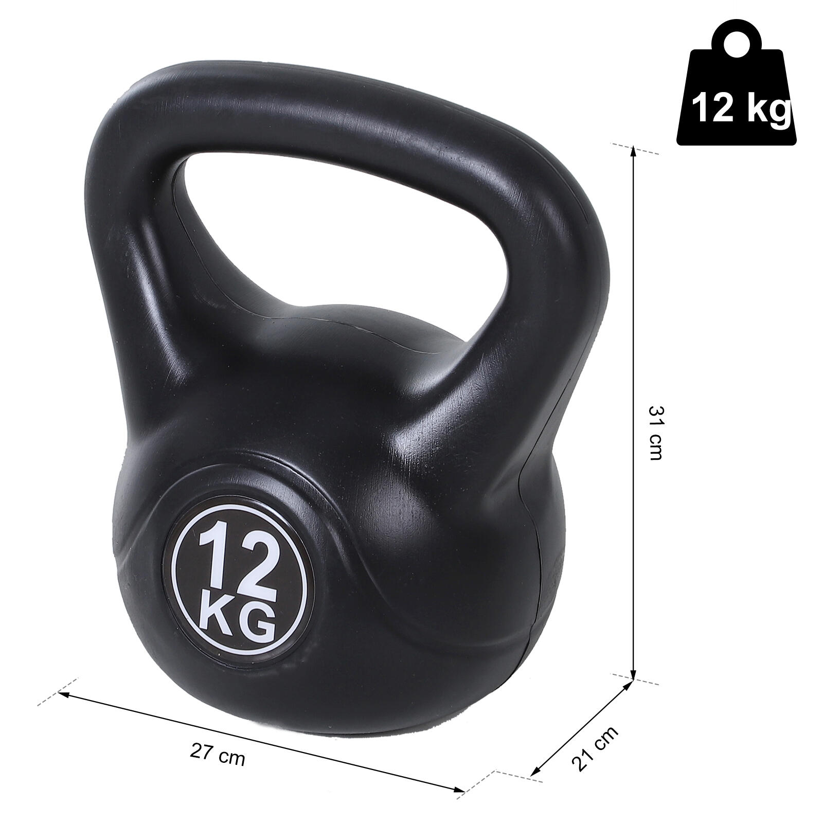 HOMCOM Kettlebell 12 kg per Allenamento Cross Training Nero 3/6