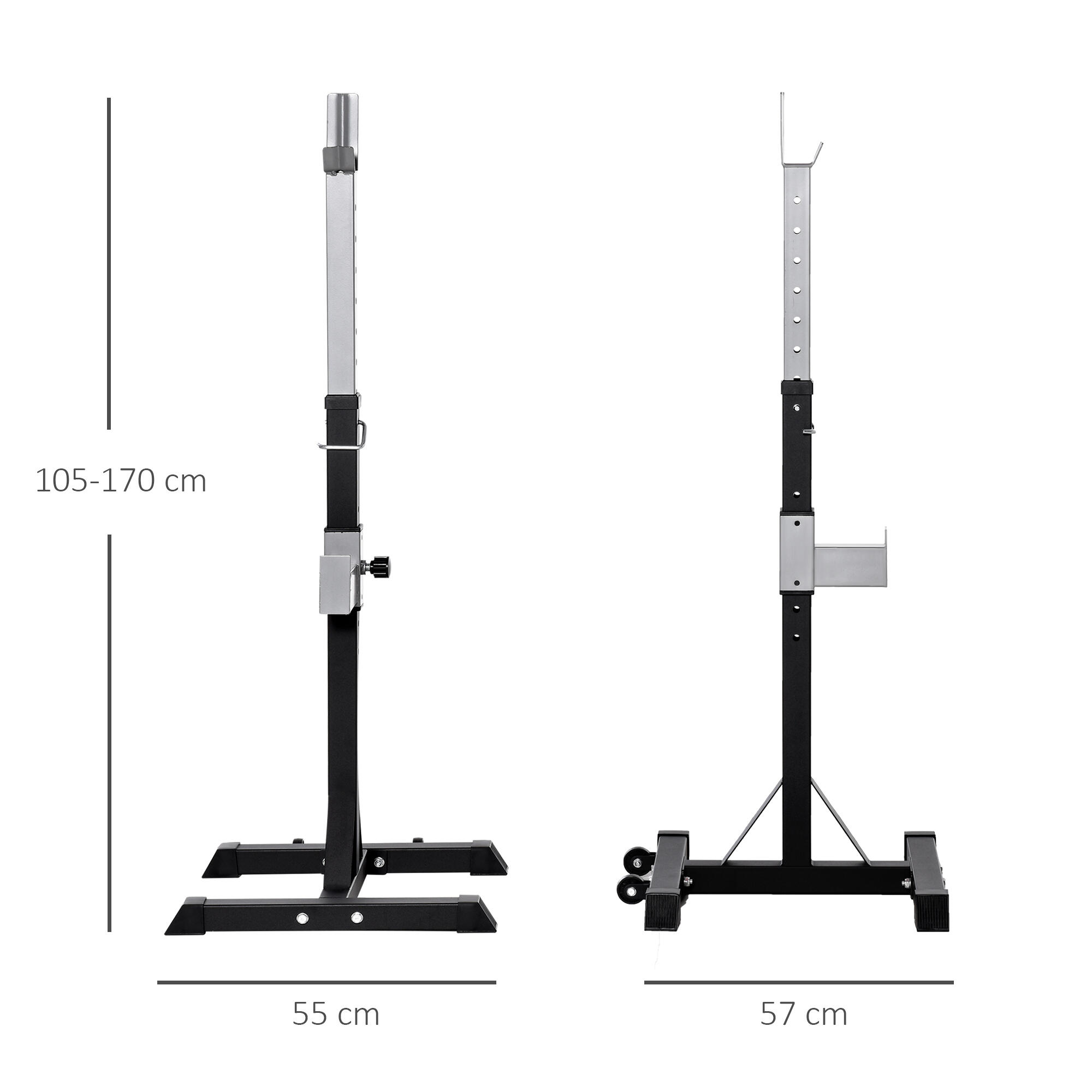 HOMCOM 2 Rack Porta Bilanciere in Acciaio 2 Ganci con Altezza Regolabile Nero 4/5