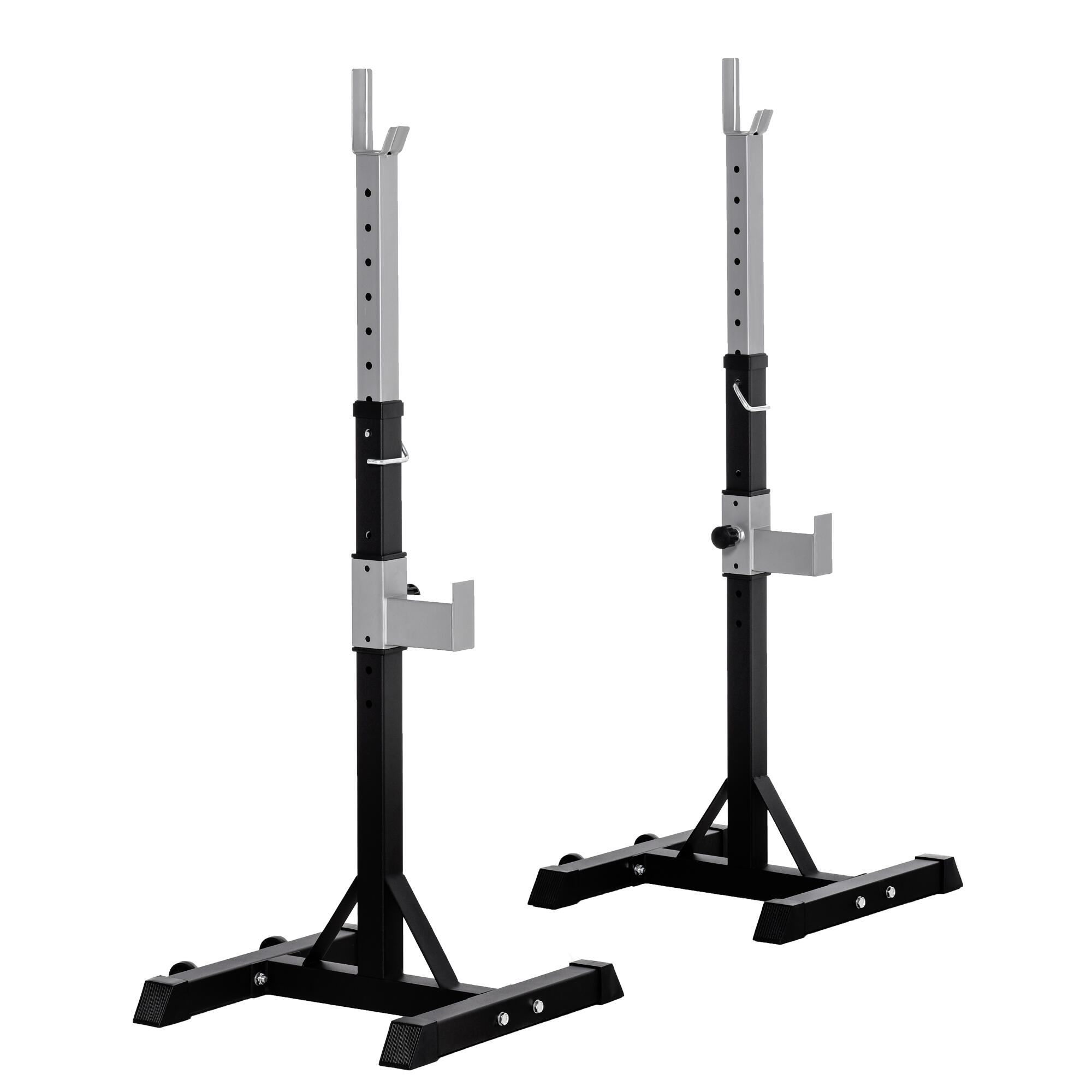 HOMCOM 2 Rack Porta Bilanciere in Acciaio 2 Ganci con Altezza Regolabile Nero 2/5