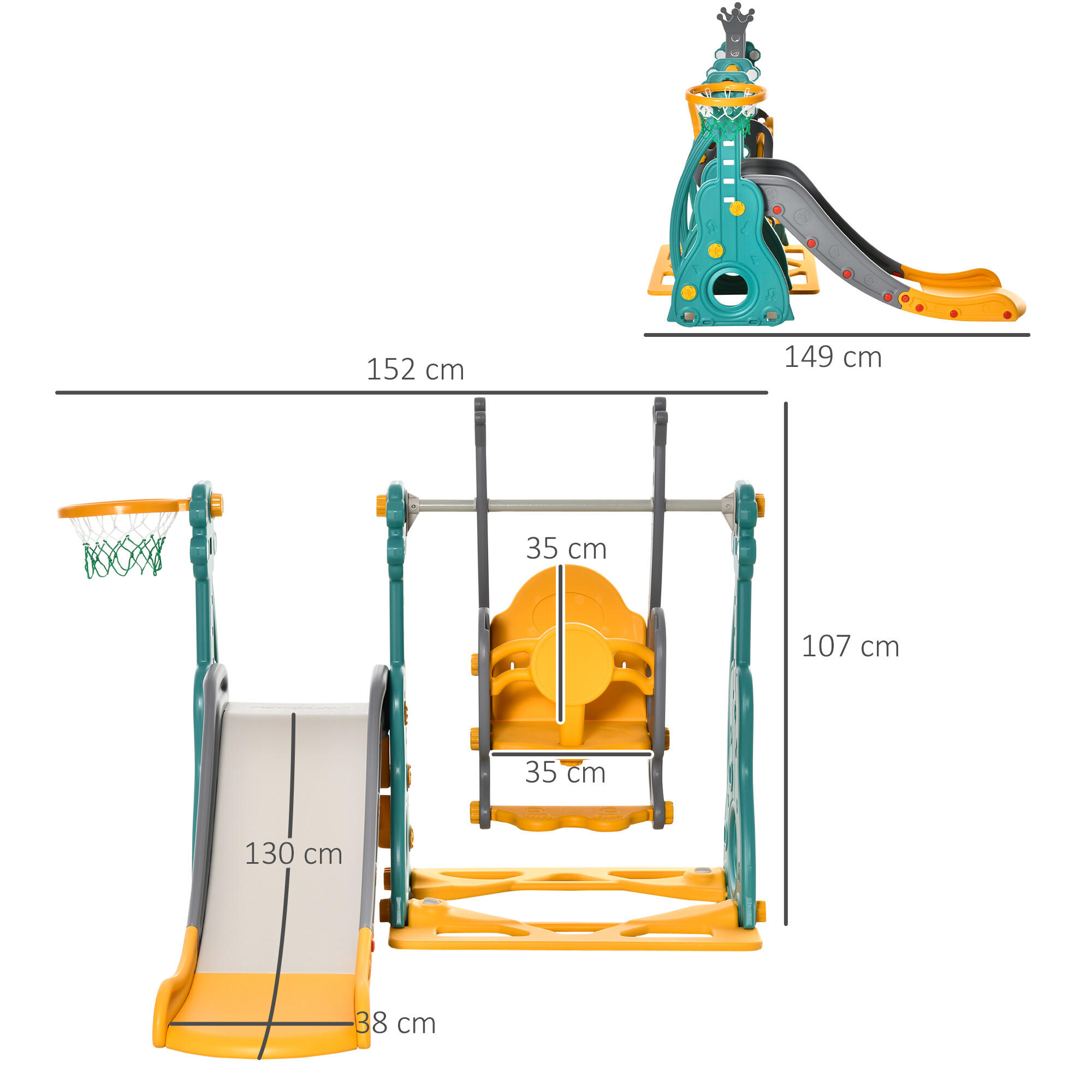 Columpio Tobogán para Niños HOMCOM 152x149x107 cm Multicolor 3/8