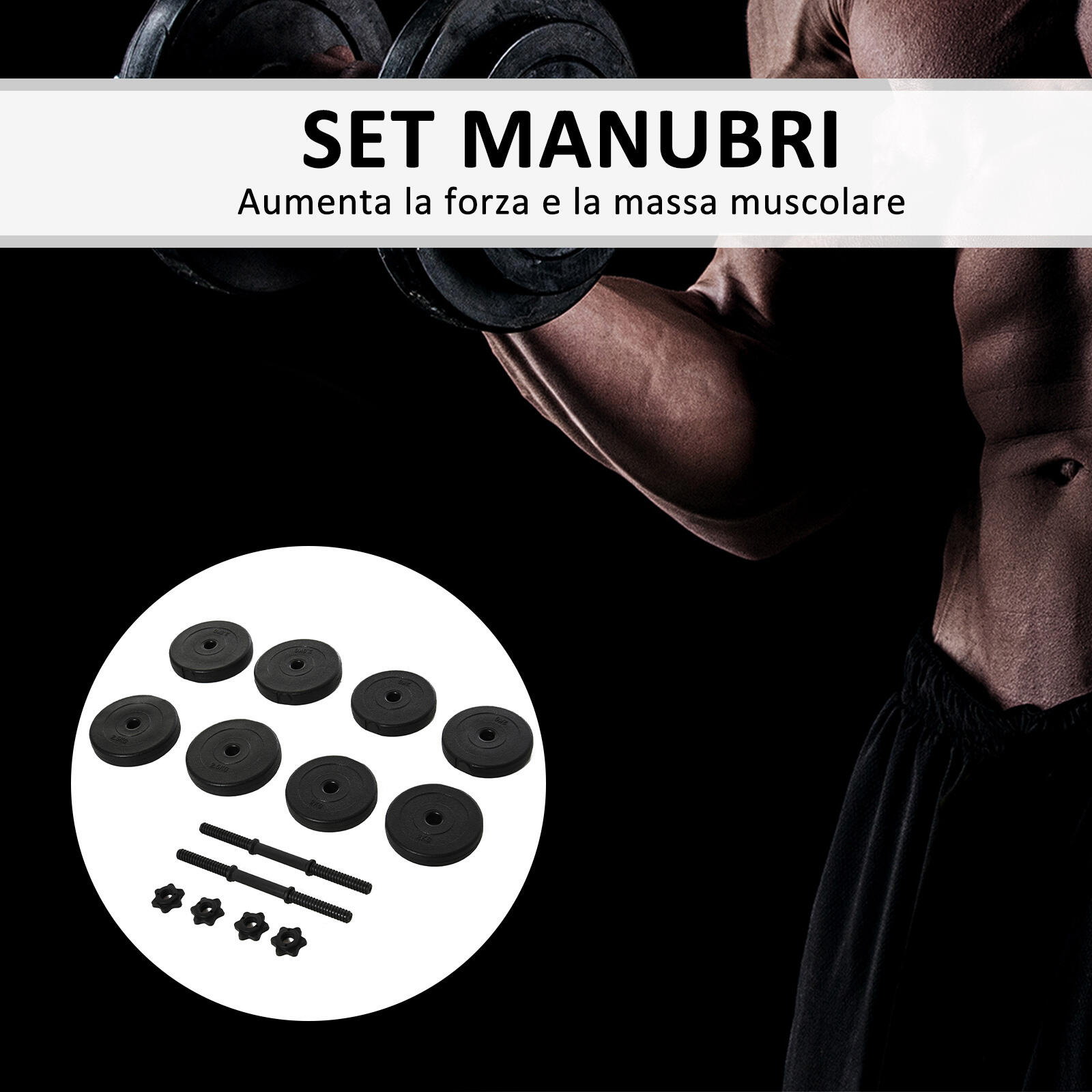 HOMCOM Set di 2 Manubri da 20kg Totali con 8 Dischi Pesi 5/5