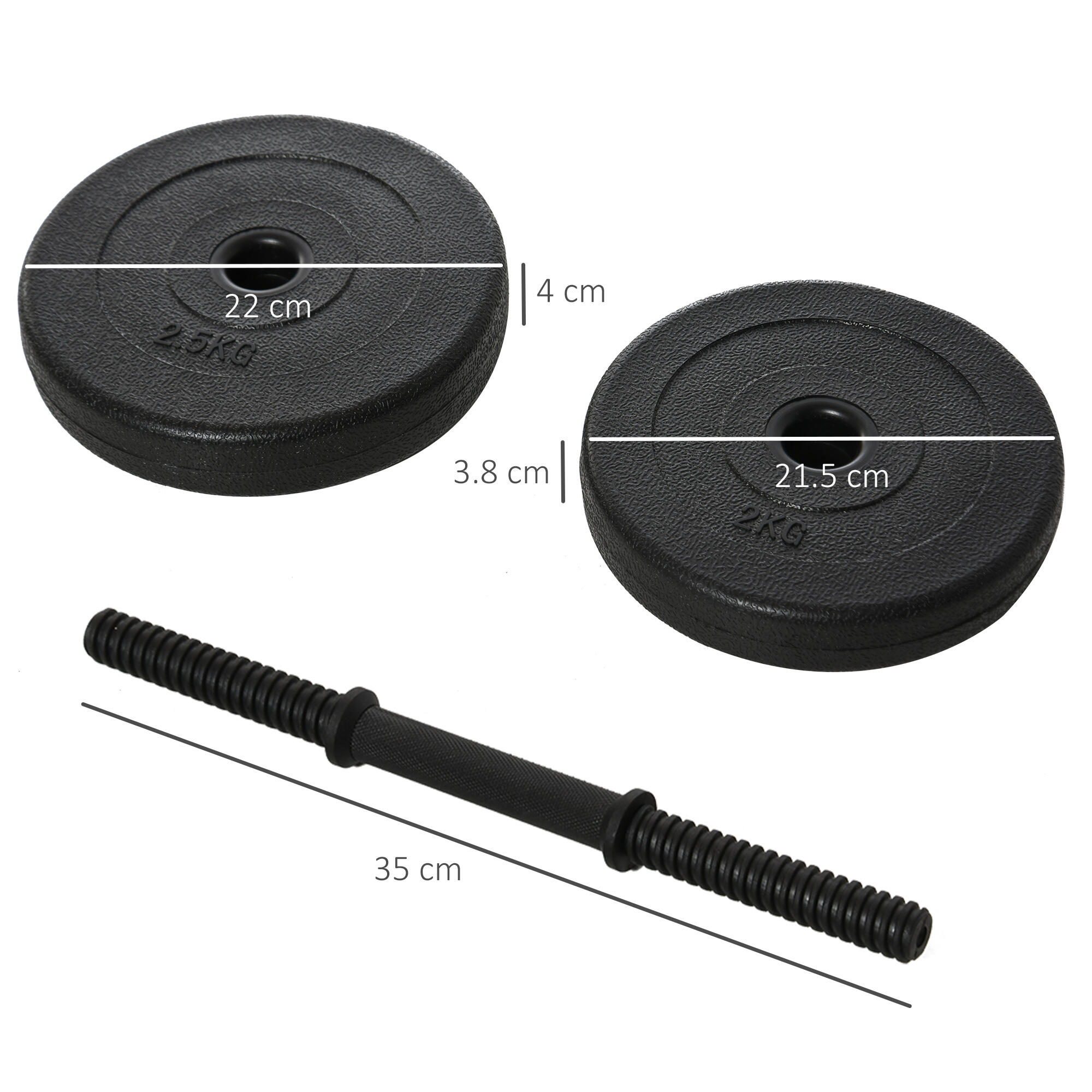 HOMCOM Set di 2 Manubri da 20kg Totali con 8 Dischi Pesi 3/5