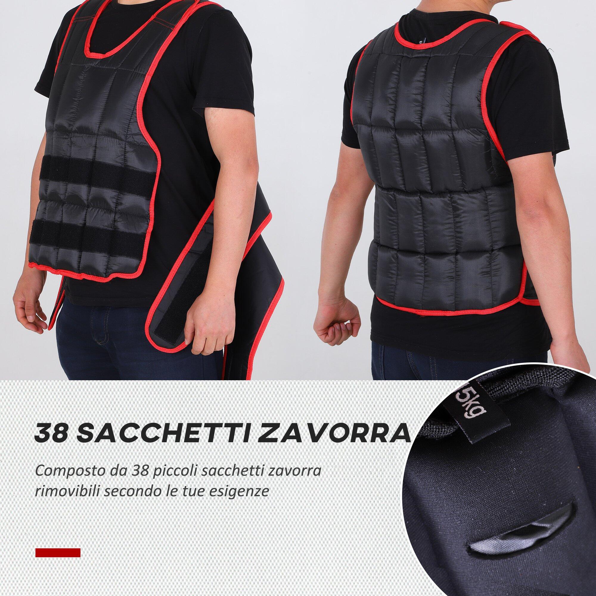 HOMCOM Giubbotto Zavorrato 20kg con 38 Pesi, Imbottitura e Chiusure con Velcro 4/5
