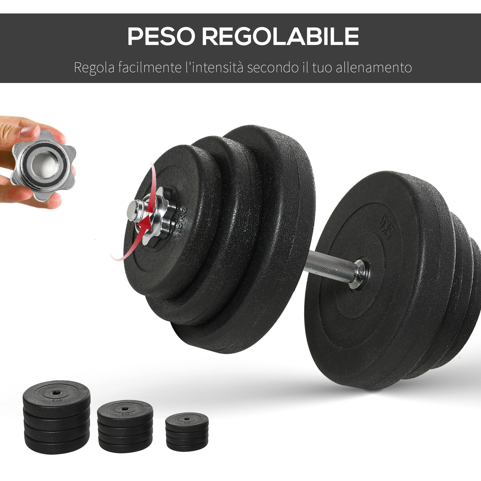 HOMCOM Set Manubri Palestra 40kg con 2 Manubri in Acciaio e 12 Pesi 4/6