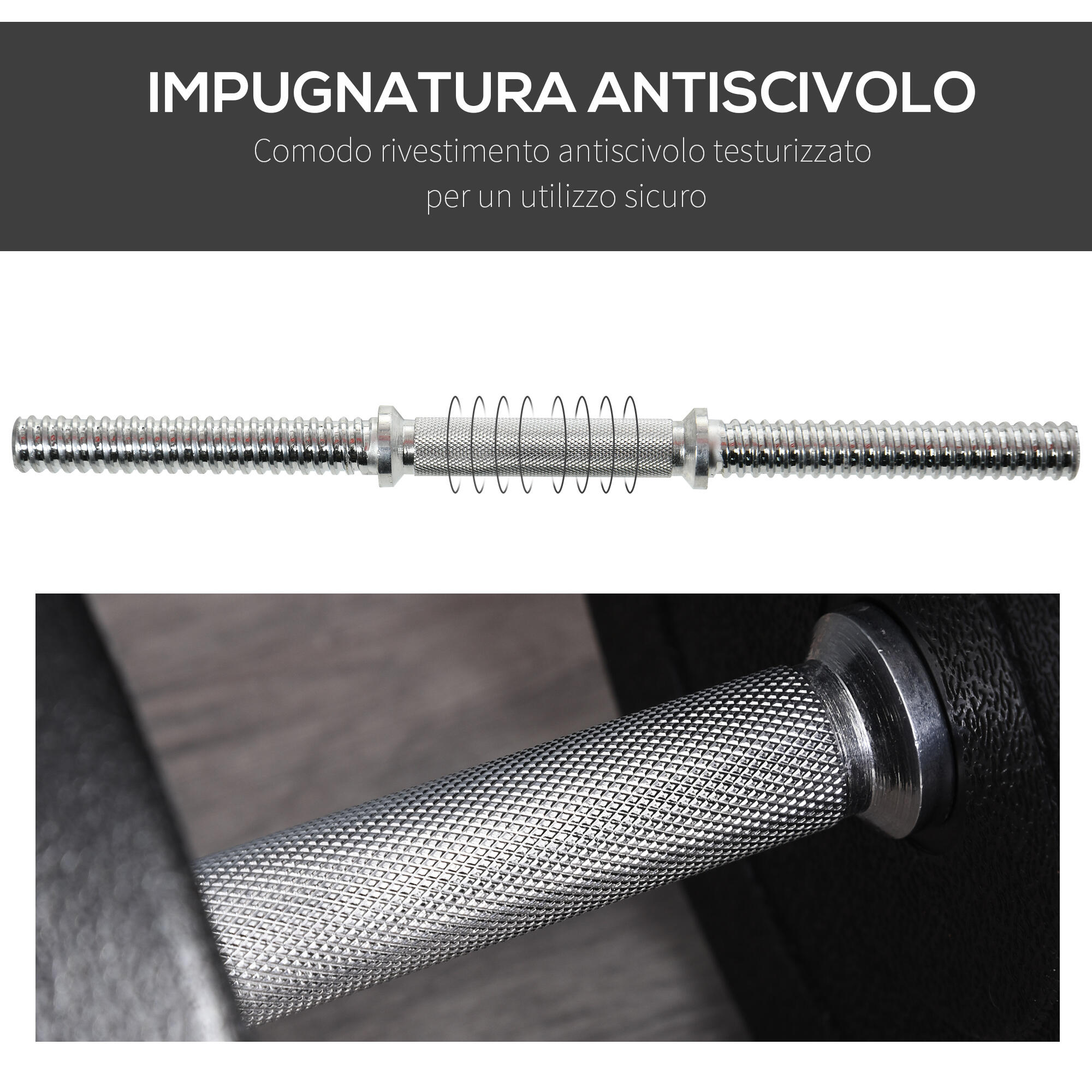 HOMCOM Set Manubri Palestra 40kg con 2 Manubri in Acciaio e 12 Pesi 5/6