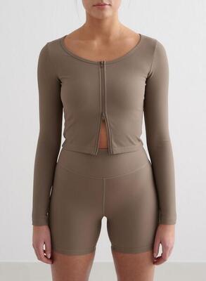 Dames yoga vest geribbelde sneldrogend bruin