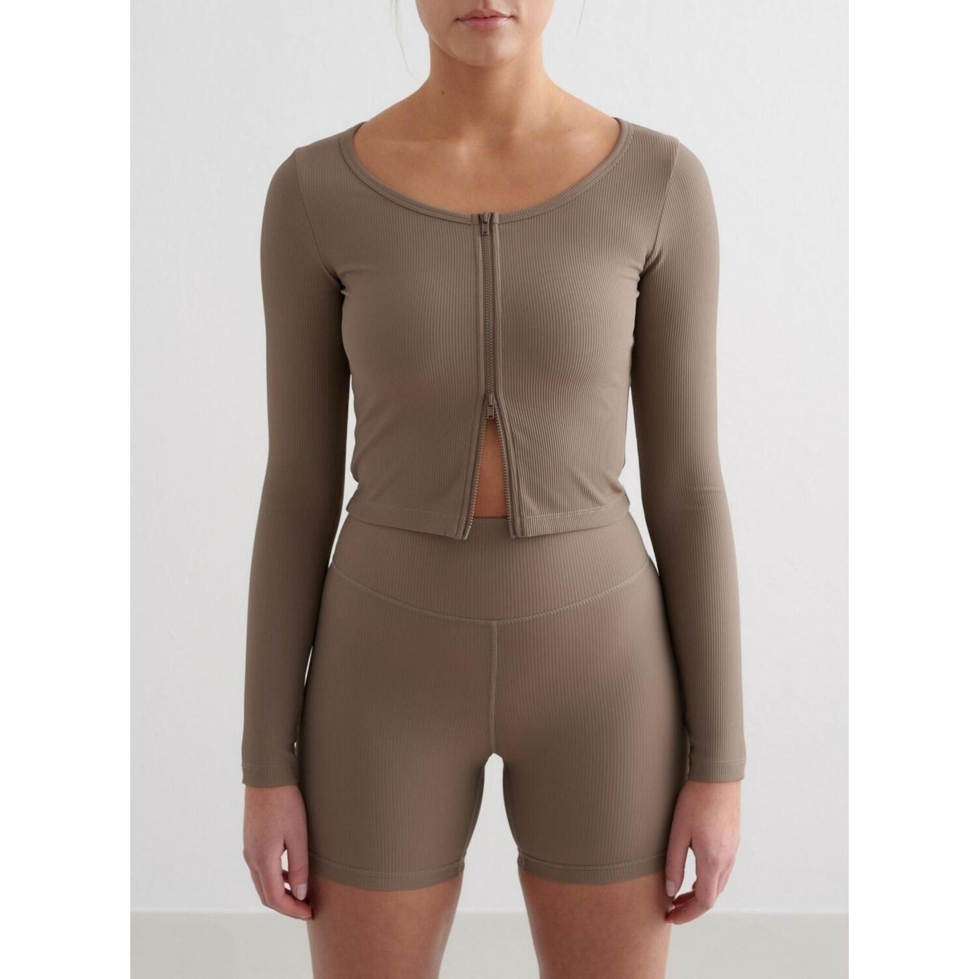 Aim'n - Femme Cardigan Fermeture Éclair Côtelé Séchage Rapide Marron - Veste - Marron|vert - 32 3xs - Decathlon