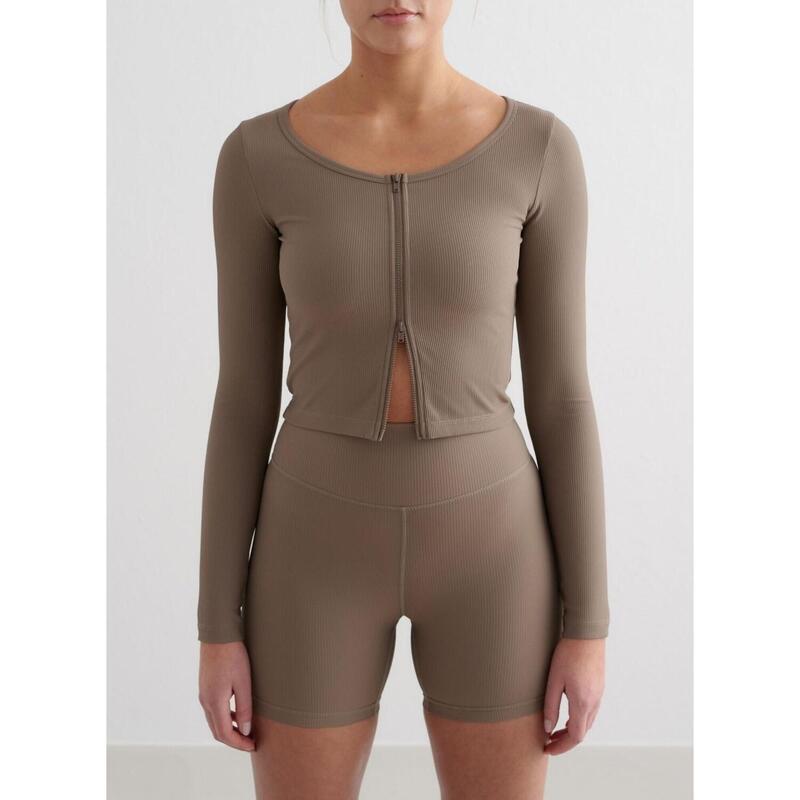 Femme Yoga Cardigan Côtelé Séchage Rapide Marron