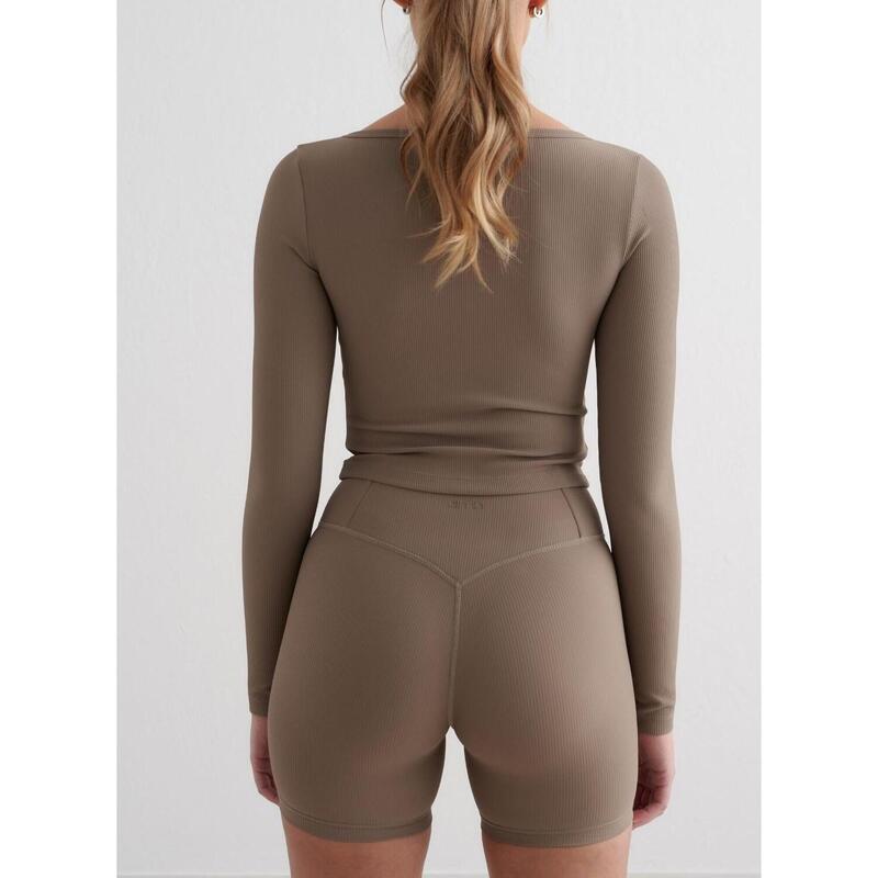 Femme Yoga Cardigan Côtelé Séchage Rapide Marron