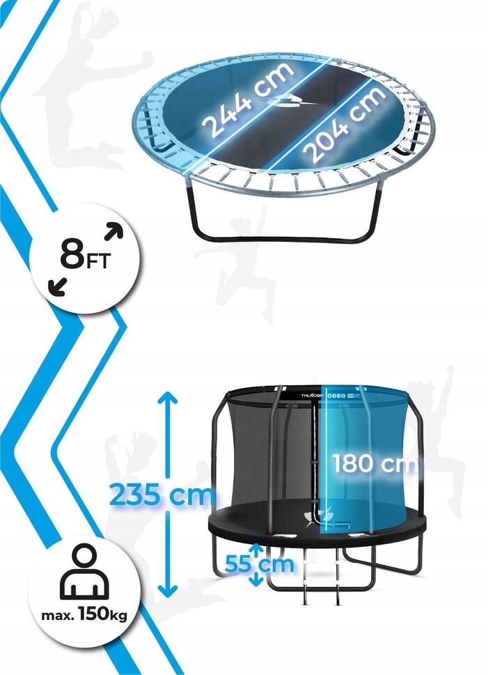 Trampolina ogrodowa dla dzieci z siatką THUNDER INSIDE ELITE 8FT 244CM BLACK