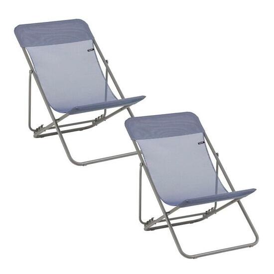 Lot de 2 Transats jardin pliants multi-positions - MAXI TRANSAT - Bleu