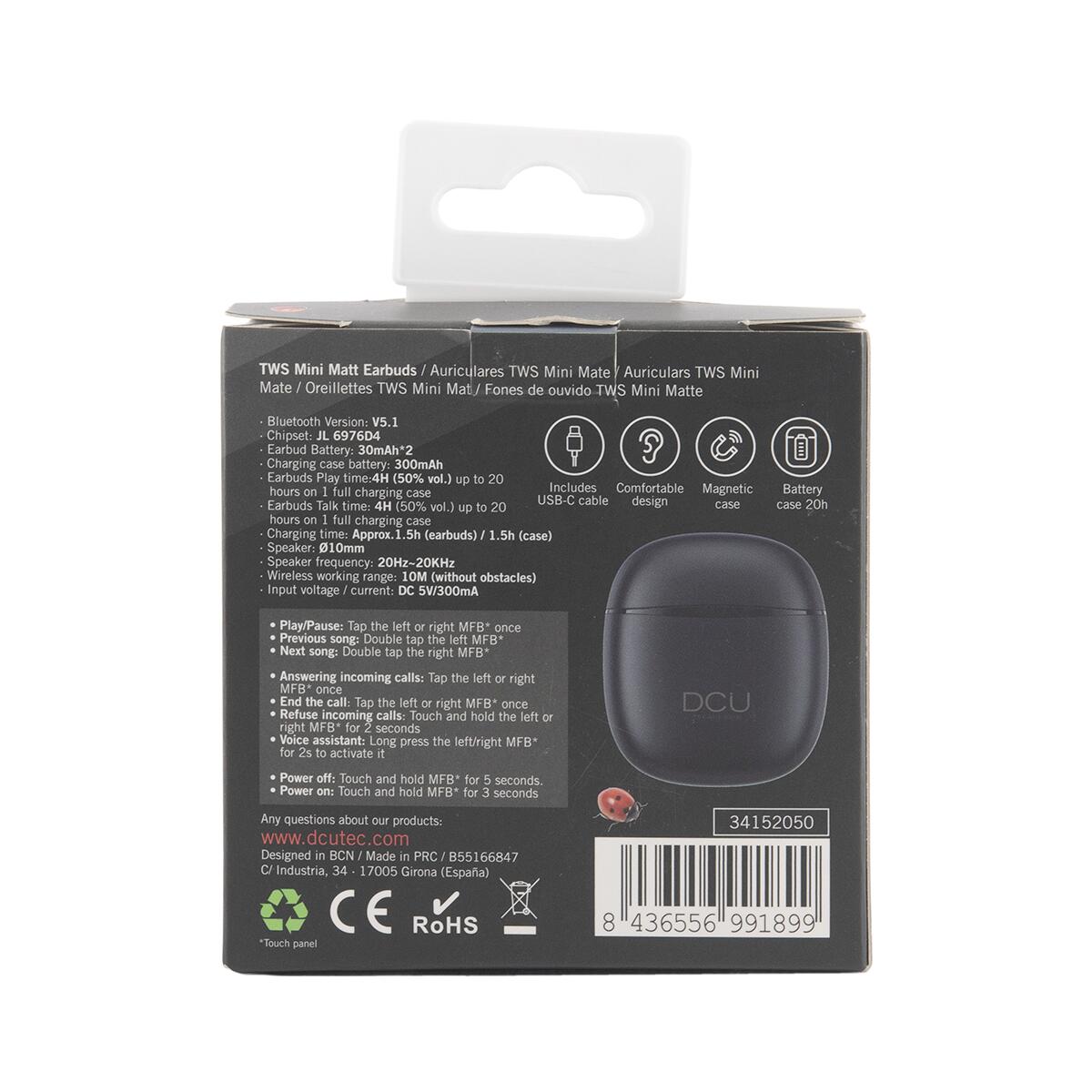 Auriculares DCU EARBUDS Bluetooth 4/7