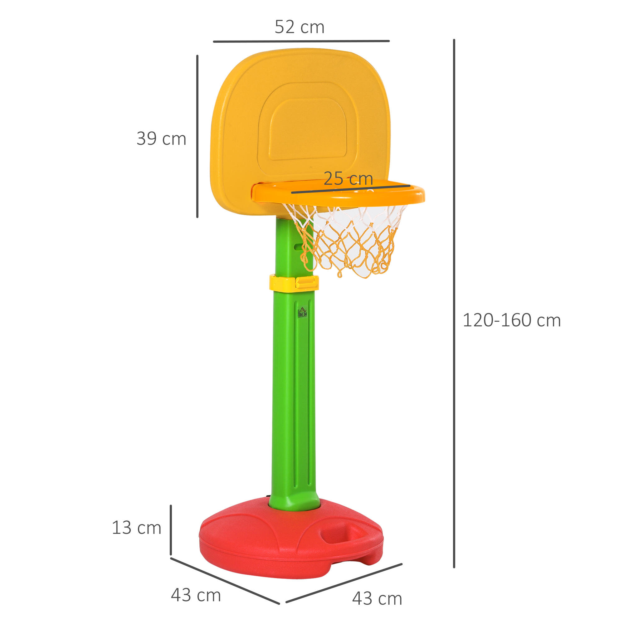 Tabela de Basquetebol p/ crianças HOMCOM 52.5x44x160cm 3/6