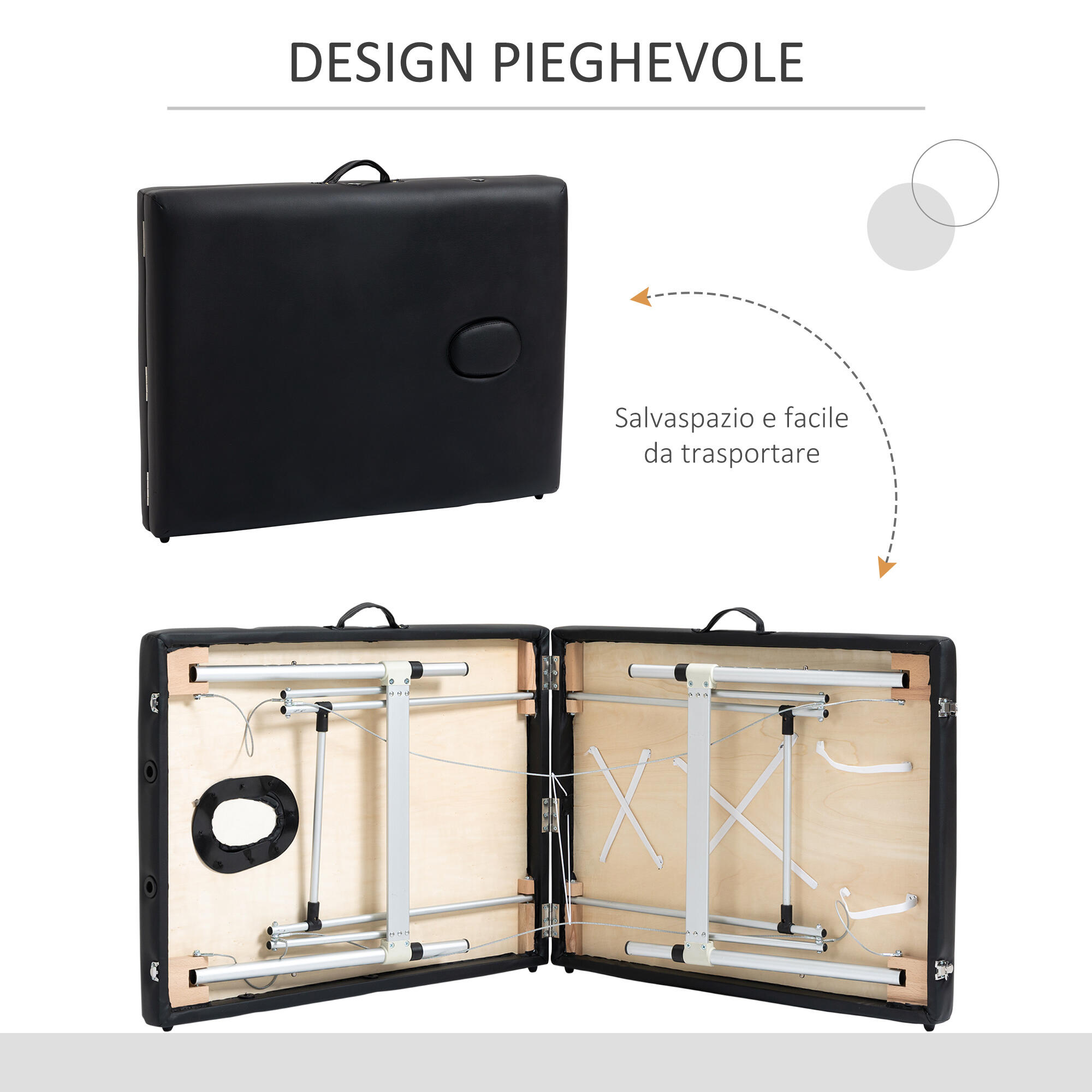HOMCOM Lettino Massaggio Pieghevole (Max 225 kg) Custodia Trasporto Inclusa 5/7
