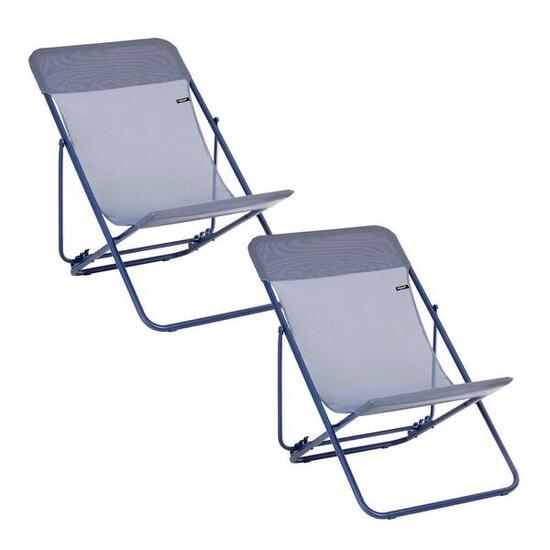 Lot de 2 Transats jardin pliants multi-positions - MAXI TRANSAT - Bleu