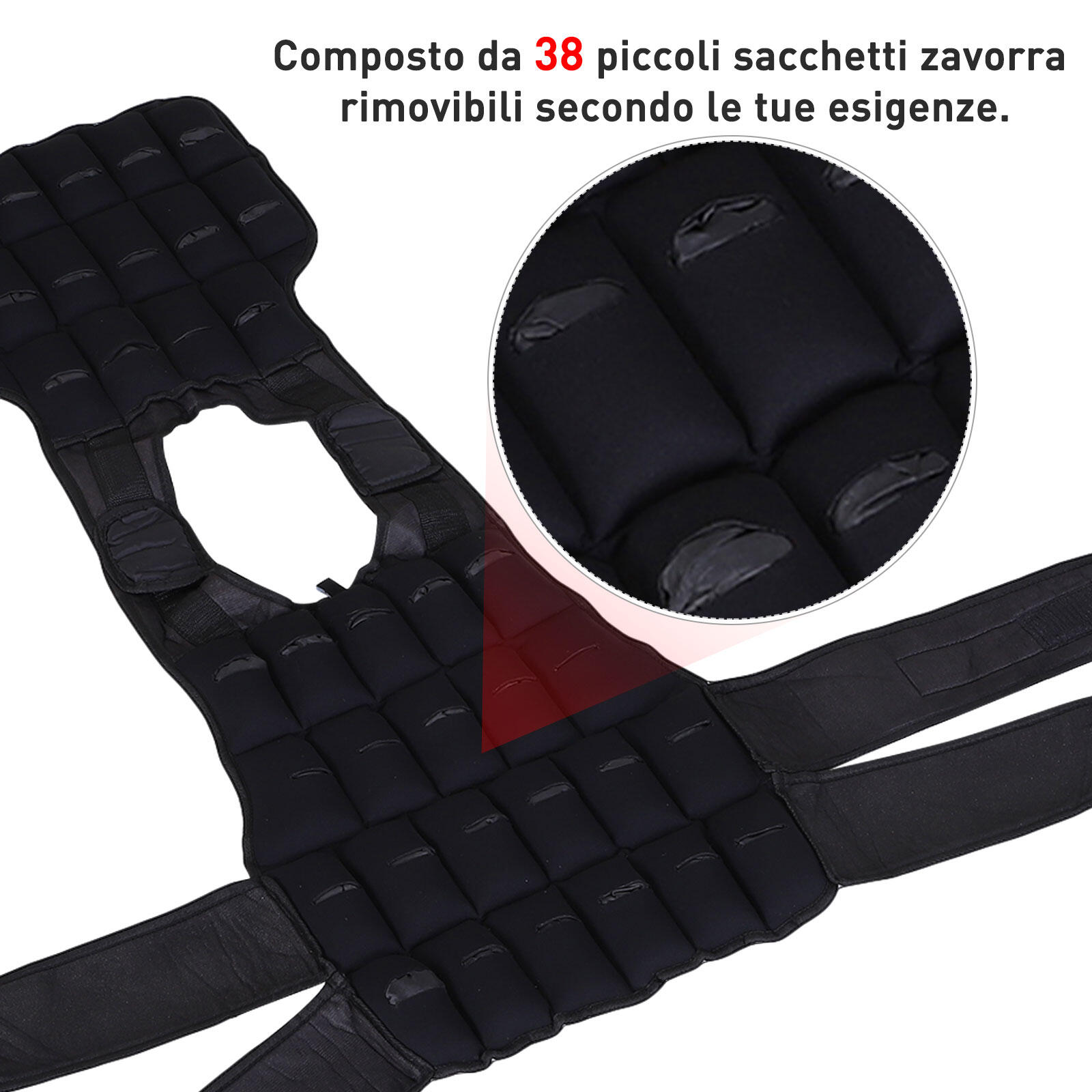 HOMCOM Giubbotto Zavorrato 20kg con 38 Pesi, Imbottitura e Chiusure con Velcro 4/5