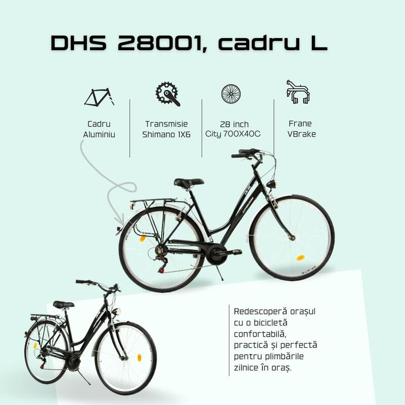 Bicicleta Oras Dhs City 28001 - 28 Inch, L, Negru