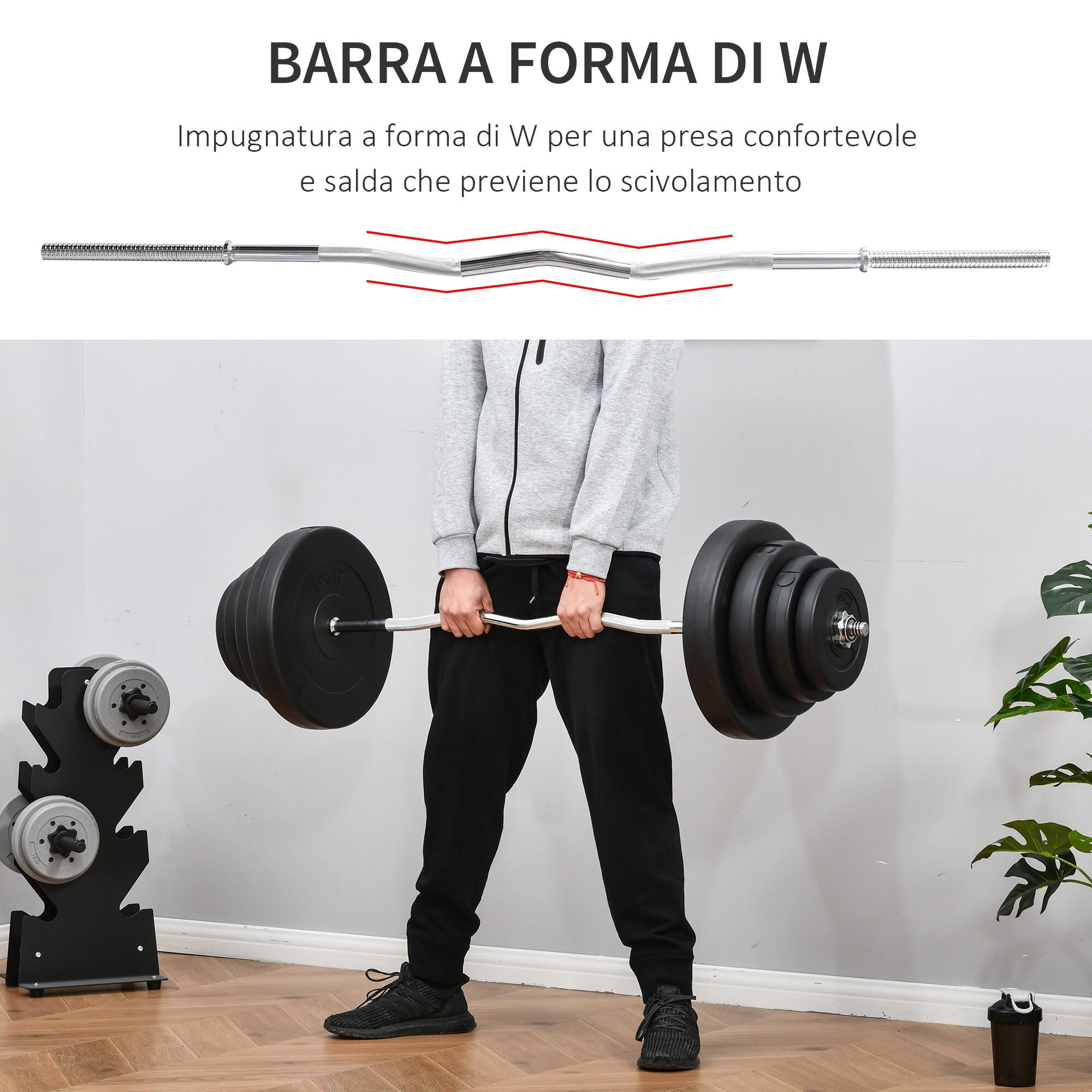 HOMCOM Set Bilanciare da 70kg con 8 Dischi Pesi e Barra Curva in Acciaio 4/5