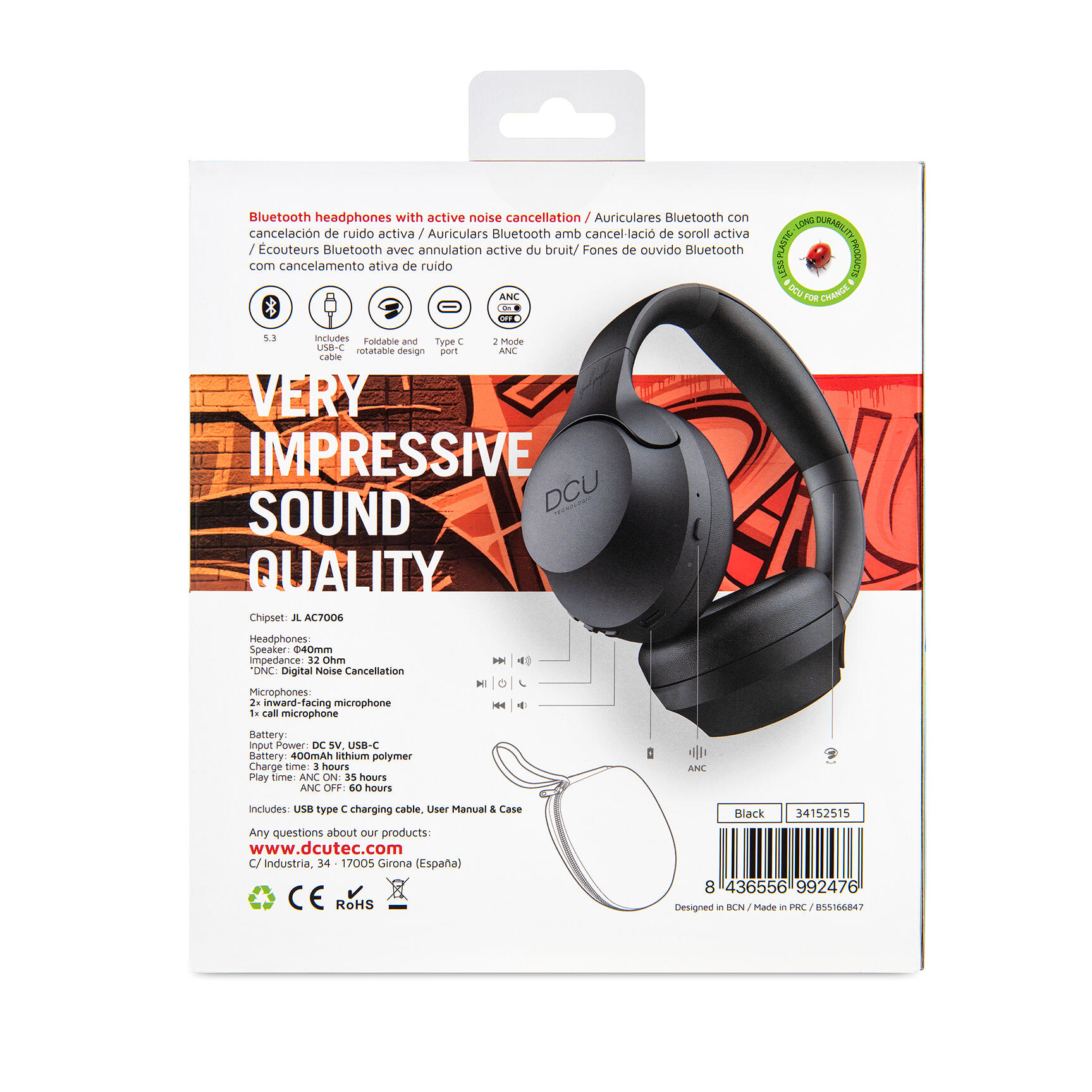 Auriculares Bluetooth DCU TRUE IMMERSIVE ANC Negro 6/7