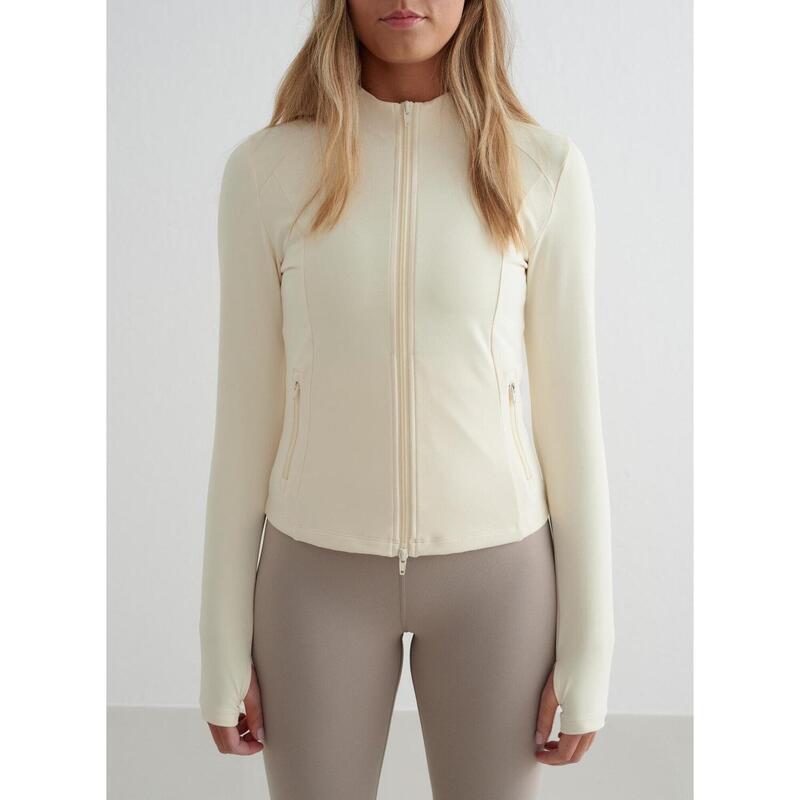 Femme Veste de Course avec Fermeture Éclair Amande Blanc