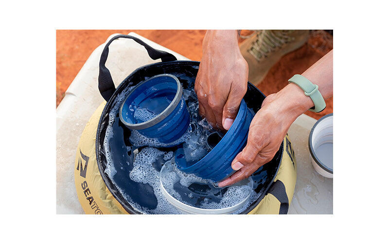 Lavabo pliable Sea to Summit 10 L étanche, léger 134 g, base stable, poignées 3/4