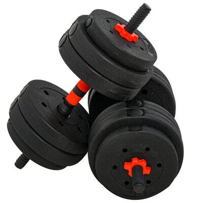 HOMCOM Set 2 Manubri Convertibili in Bilanciere. 25kg Totali con 12 Dischi Pesi