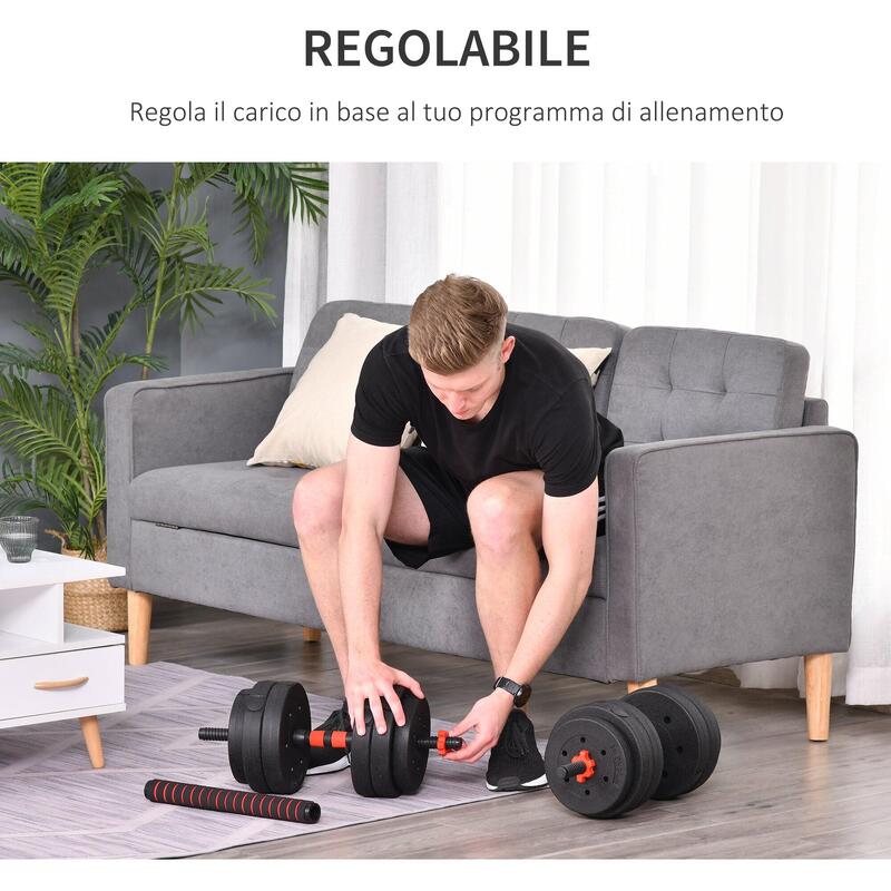 HOMCOM Set 2 Gantere convertibile in Haltera, 25kg cu 12 Discuri greutati