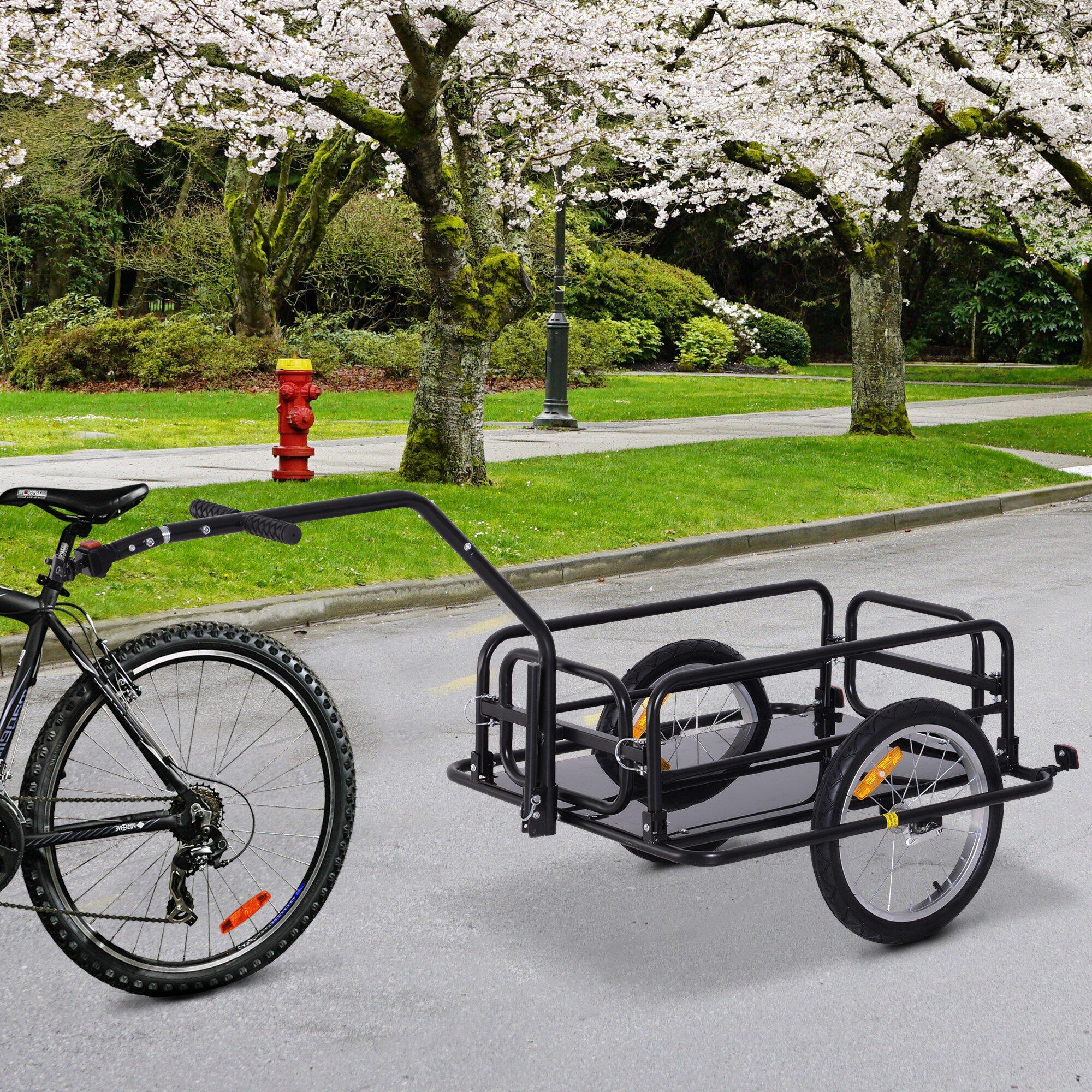 HOMCOM Carrello Rimorchio per Bicicletta Nero 156x72x82cm Portata 36kg 2/6