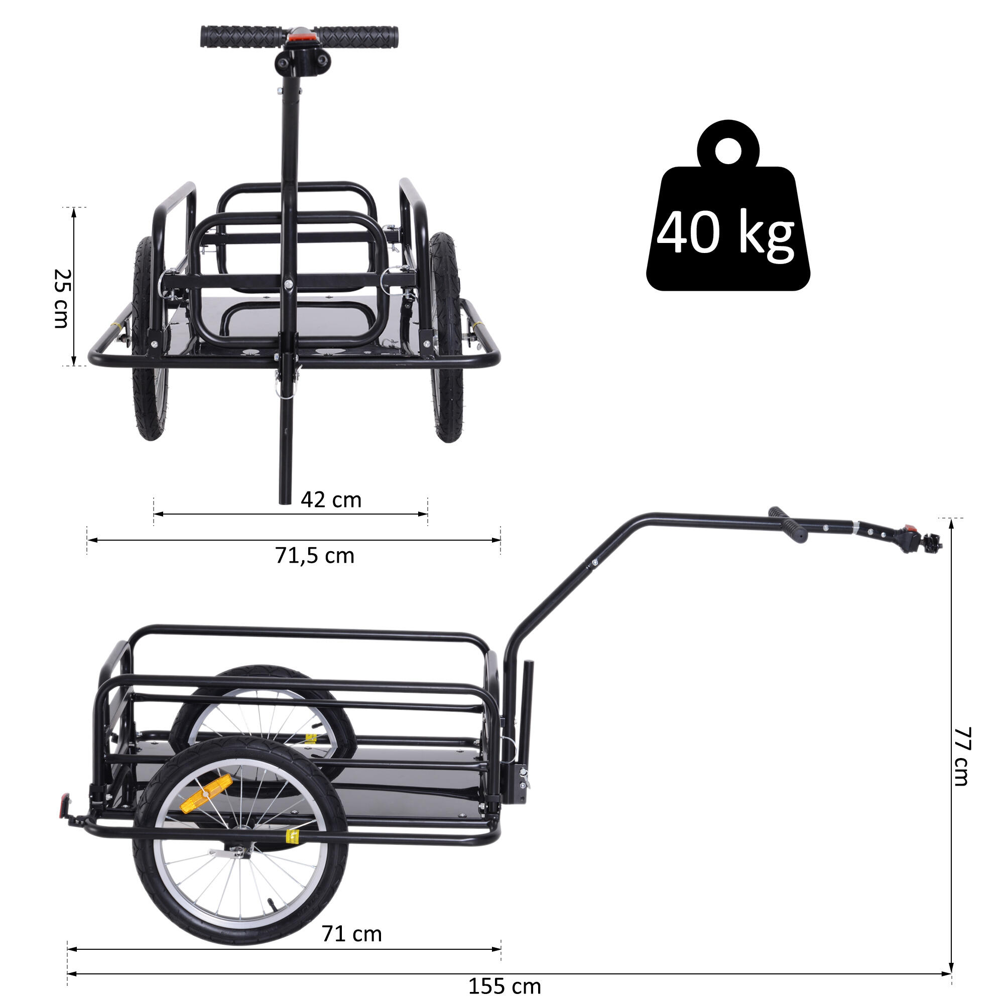 HOMCOM Rimorchio Di Carico 2 In 1: Carrello Della Spesa E Rimorchio Per Bicicletta Pieghevole, Telaio In Alluminio E Tessuto Oxford, Portata 24,3 Kg - 4