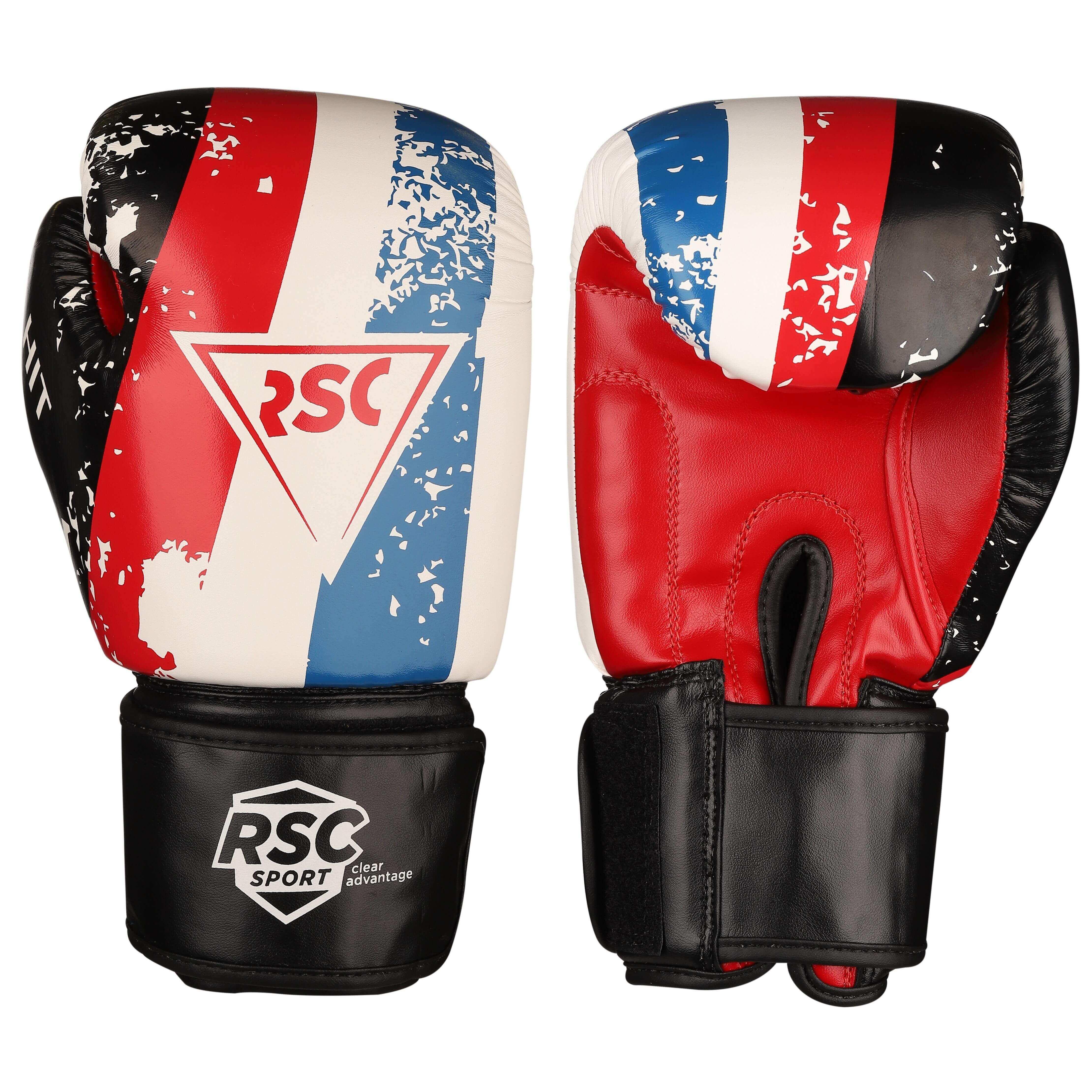 Luvas de boxe pu hit rsc 10 onças branco-azul-vermelho