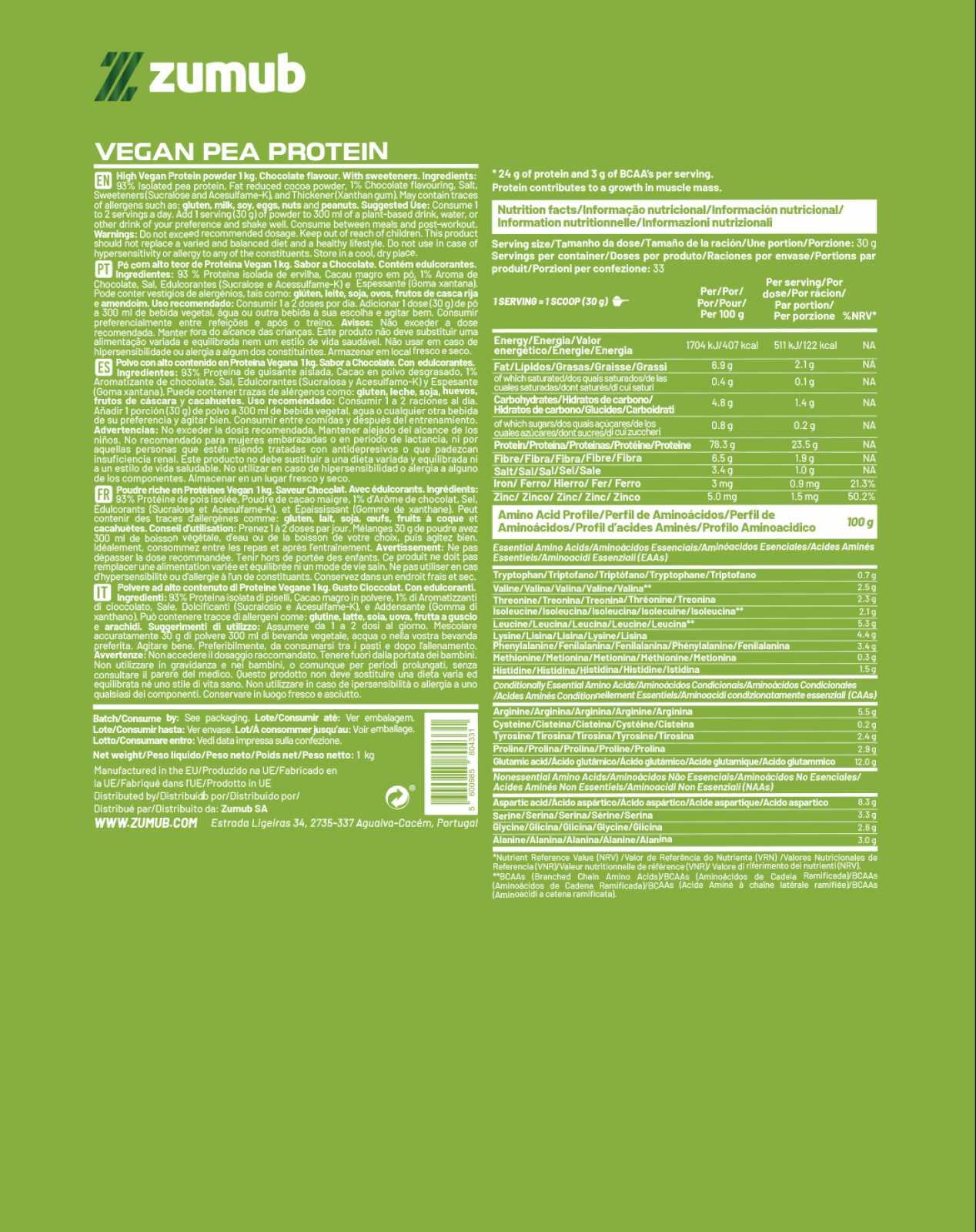 Zumub Proteína Vegana (Proteína de Guisante) 1 Kg - Chocolate 2/2